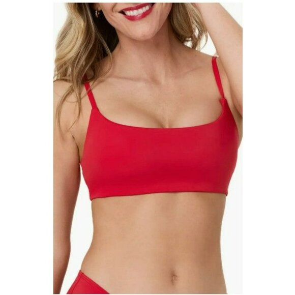 Andie The Maui Cherry Red Small Bikini Top Flat Swimming Summer Scoop Neck - Picture 1 of 3